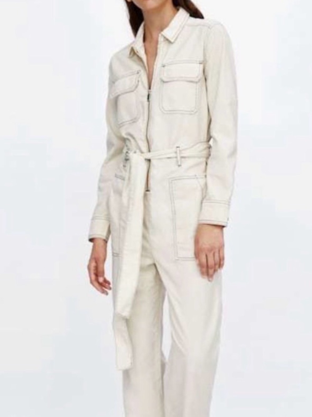 Zara Cream Utility Tie-Waist Jumpsuit